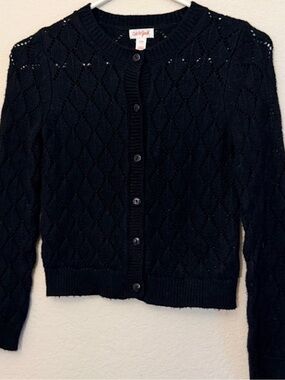 Cat & Jack Black Diamond-Knit Button-Up Cardigan